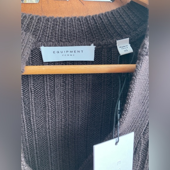 Equipment ribbed brown pullover 100% wool sweater, v-neck - Picture 3 of 7